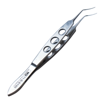 Masket Utrata Capsulorhexis Forceps, Extremely Delicate, Vaulted Shafts Angled 11mm From Bend to Tip, Delicate Triangular Grasping Tips, Three Hole Handle, Overall Length 4" (100mm) K5-5084